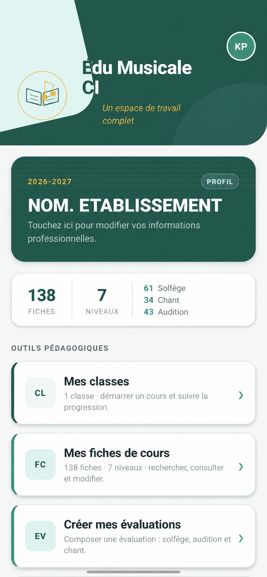 Écran d’accueil réel de l’application Edu Musicale CI